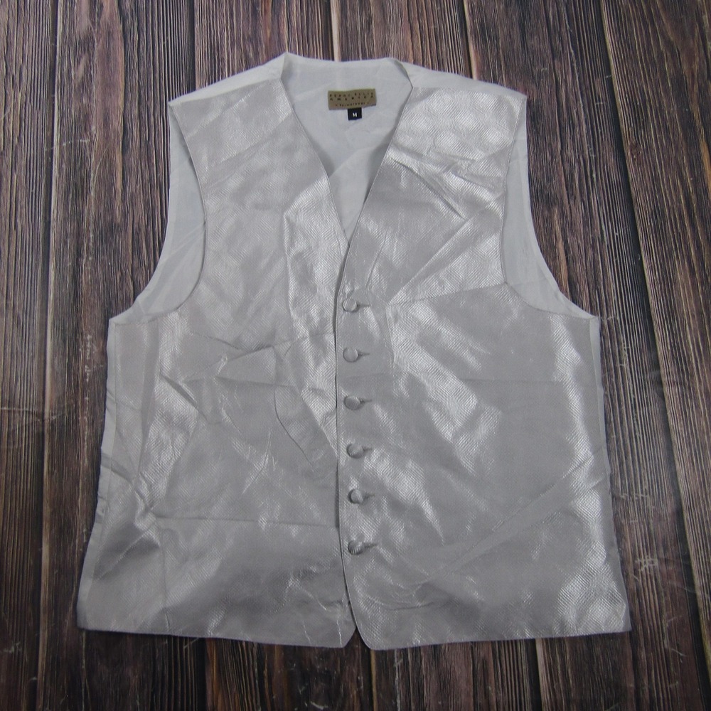 Suit Vest Perry Ellis America Mens M Silver Tuxedo Wedding Formal Waistcoat